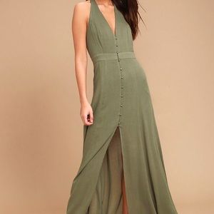 Lulus Olive Green Halter Maxi Dress (never worn)